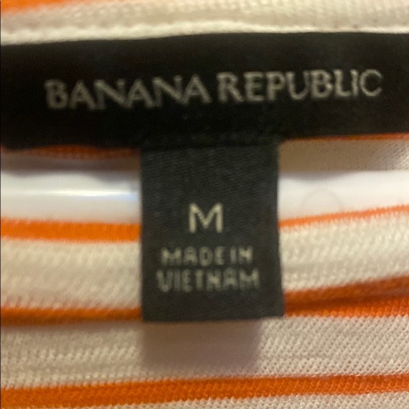 Banana Repuplic Women's Boat Neck Tee Striped Orange and White Top Sz M - Picture 2 of 9